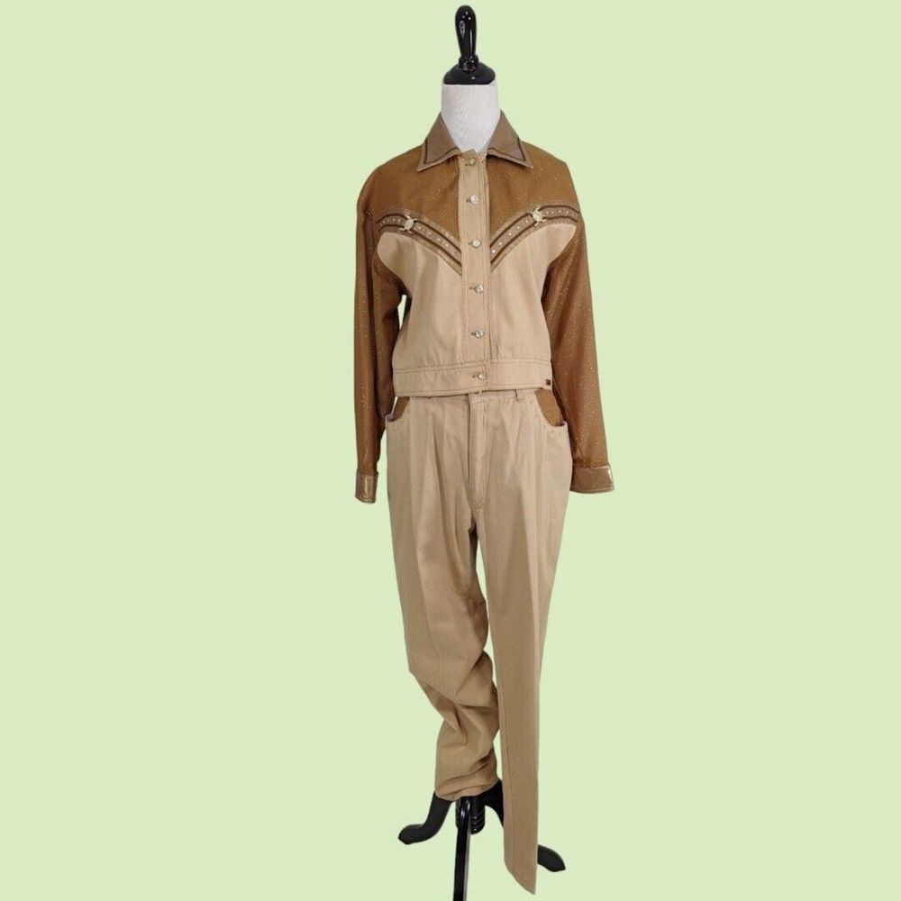 Cache Vintage Embellished Jacket Pants‎ Women's S Brown Studded Western